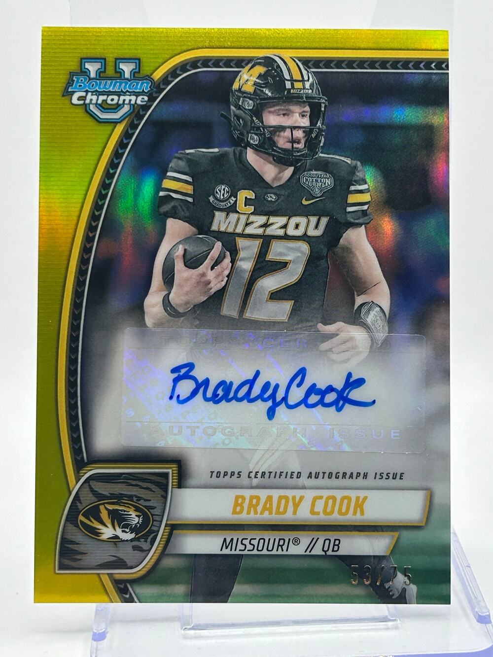 2024 Bowman Chrome University Brady Cook Prospect Yellow Refractor Auto 53/75 SP
